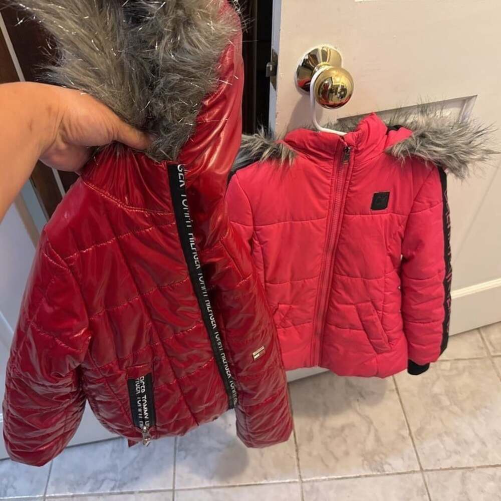 TOMMY HILFIGER And Calvin Klein Toddler Girls High-Shine Chevron Logo Puffer Jac